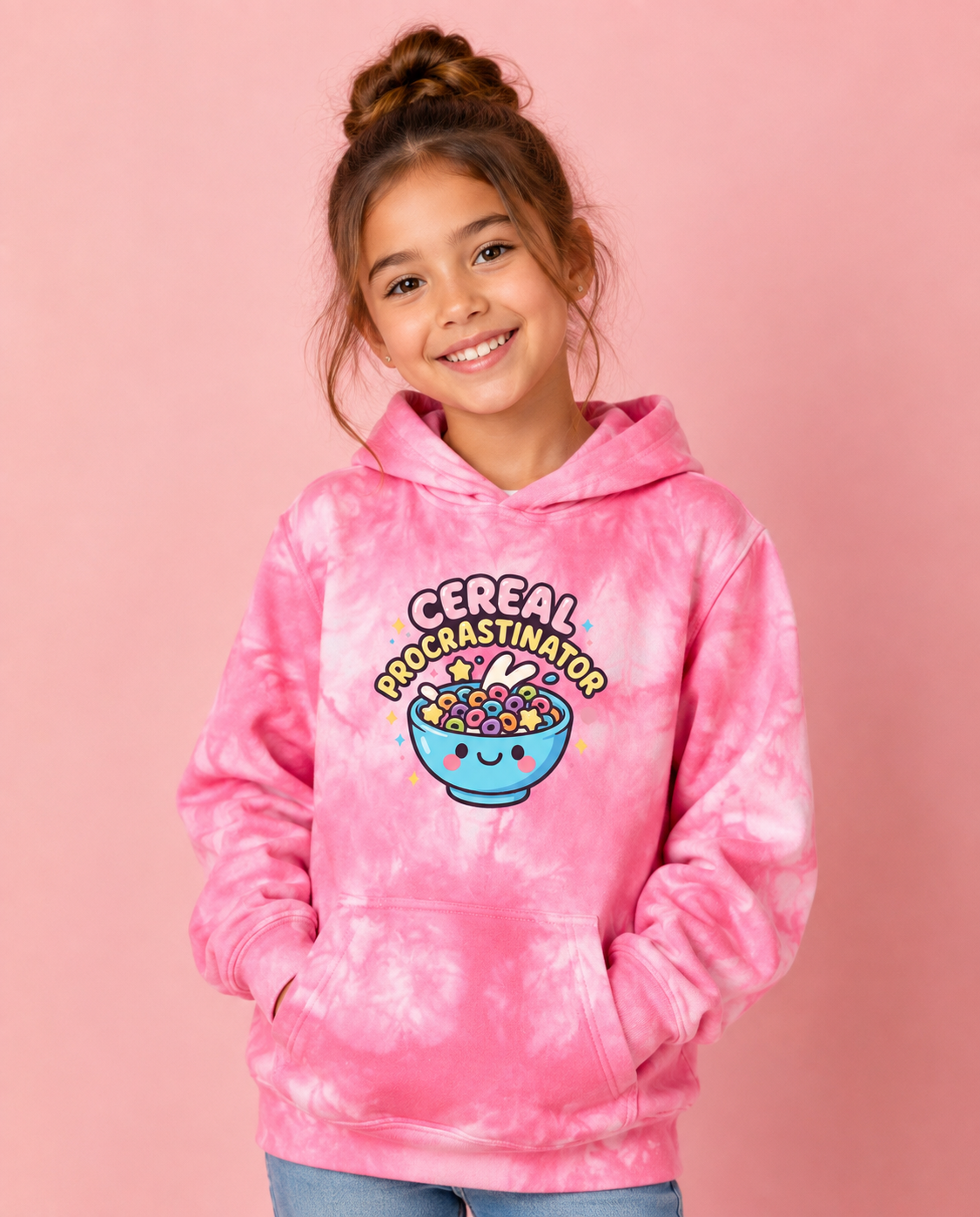 Cereal Procrastinator Kidz Tie Dye Hoodie